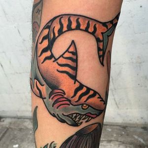Awesome tiger shark tattoo by mmanarinotattooer