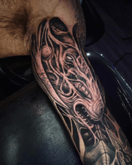 Made this brutal bull for my homie @bigbadbull_tx to wrap up his sleeve we've been working on! Thanks again bro! This has been such a blast. Already looking forward to our next projects together 🙌 Now booking for May and beyond! Email vegvisirbodyart@gmail.com To book Proudly sponsored by: @phucstyxtattoosupply @blackwork_supply @blackworkgloves @peakneedles @axysrotary @saniderm Much love everyone 🤘♥️🤘 #bull #bulltattoo #sleevetattoo #darkart #DarkArtists #biomech #BlackAndGreyTattoo #bulls #darkarts