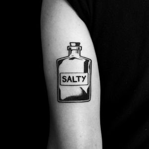 Salt vile tattoo by Jordan Cole Wright #form8tattoo #sanfrancisco #blackwork #graphic #salt #bottle