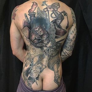 Japanese back piece in the works by brianfaulktattoo #japanesetattoo #japanesebackpiece #samurai #demon #handofglorytattoo #parkslope #brooklyn #newyork