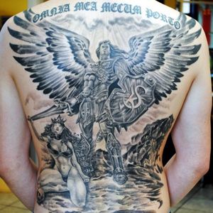 #backpiece #blackandgrey #angel #warrior #religioustattoo #religious