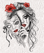The Masked Lady 🎭 - Ideal for thigh/ upper arm/ calf (anywhere with lots of space) - First come first served. - A cheeky little timelapse is available of me drawing this design on instagram - 