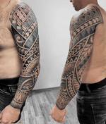 Full Sleeve Polynesian Tribal Tattoo