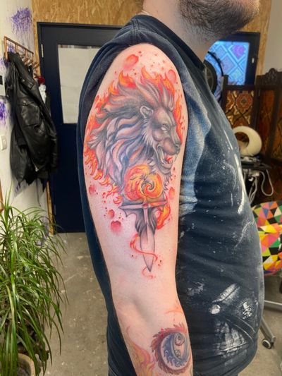 Amazing take on final fantasy logo with watercolour fire #watercolour #colourtattoo #illustrative