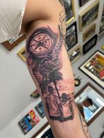 Compass and Seascape Tattoo