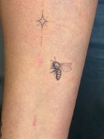 Minimalist Bee and Star Tattoo
