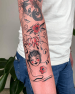 Whimsical Character with Floral Vines