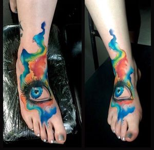 Vibrant new school design by artist Sandro Secchin, perfect for a unique and eye-catching tattoo on your foot.
