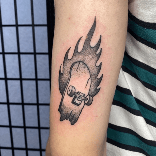 Burning Skateboard Tattoo