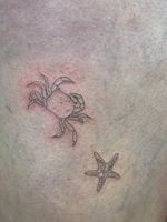 Greetings from the seaside 🦀🐚🌊 Booking June/July in London 25-26 July Amsterdam #handpoke #handpoketattoos #londontattoo #londontattooartist #seatattoo #crabtattoo #shelltattoo