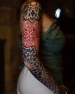 Some color parts for this full arm, all done in ornamental line work and dotwork.