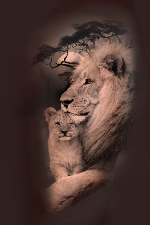 A king lion and his cub. Designed with a parent in mind, but this piece can be for anyone who feels especially connected to this concept design.