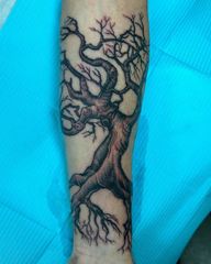 He asked for a creepy tree and this is what he got… done @jinxprooftattoos