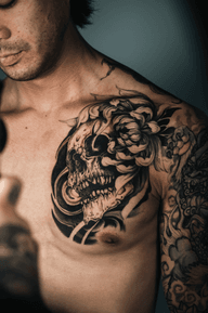Skull with Flower Tattoo