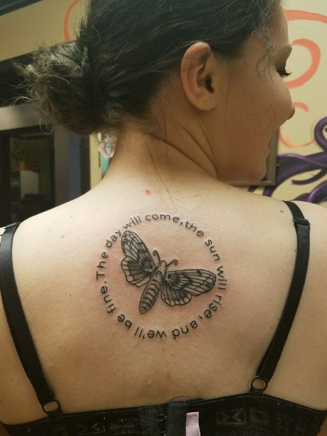 Tattoo uploaded by Brook Sibary  Moth from Avett Brothers album four  thieves gone with the quote the day will come the sun will rise and  well be fine  Tattoodo