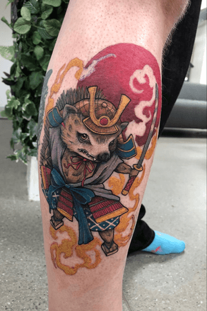 Samurai hedgehog by Holly Astral at Gravity Tattoo, Leighton Buzzard, Bedfordshire, UK