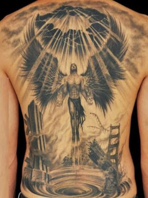 Thinking of this for a back piece but sub out the male angel and use a naked female angel