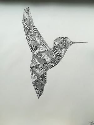 Geometric bird, with small figures 