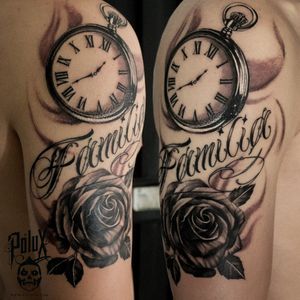 www.poluxdi.com Clock and rose tattoo Pereira Colombia tattoo