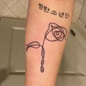 BTS name in Korean, (방탄소년단) with the signiture, 'Love Yourself' flower. 