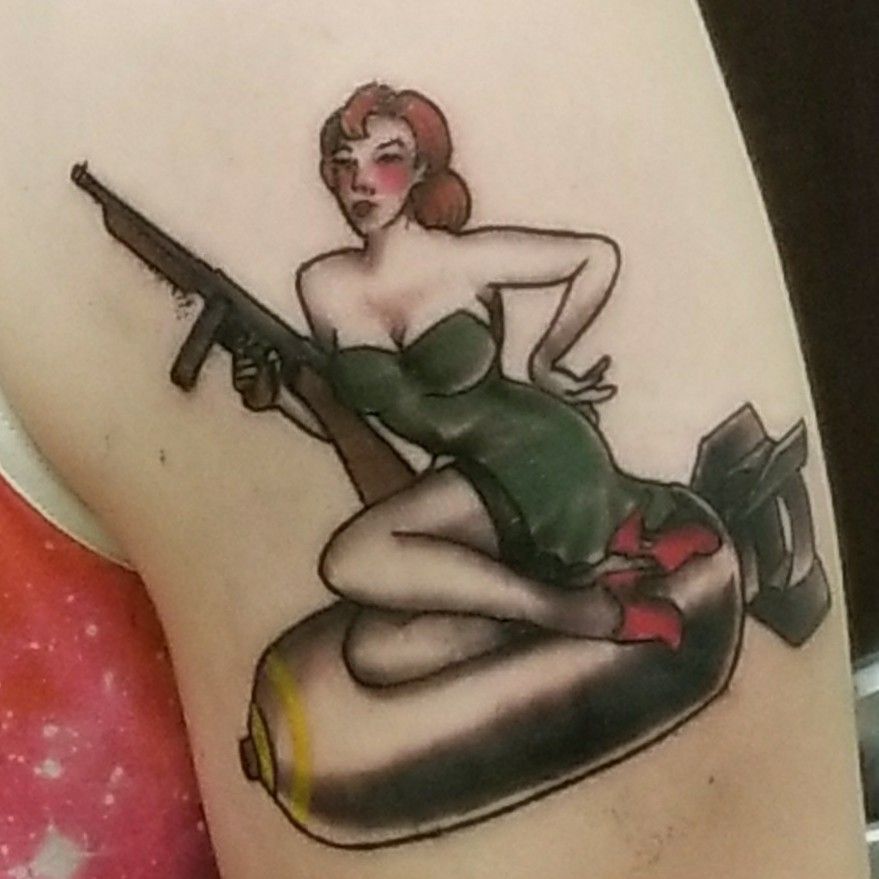 pin up girl tattoo gun