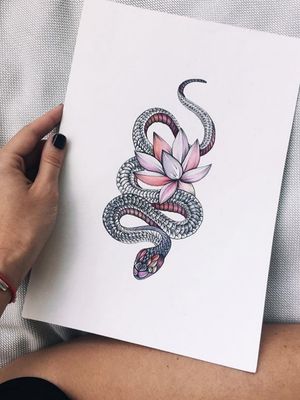 #snaketattoo #snake #flowertattoo #flover #lotus #color #linework 