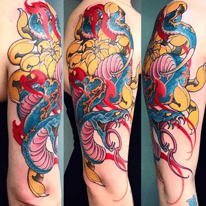Amsterdam Tattoo1825 Kimihito,                         Snake chrysanthemum Tattoo ,                          Netherlands Japanese style Tattoo artist.                   #snake #snaketattoo 
