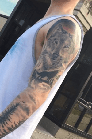 Wolf sleeve done by IG: tythetattooguy