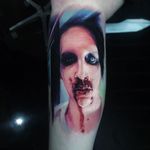 Marilyn Manson tattoo by Paul Acker #PaulAcker #metaltattoos #color #realism #realistic #hyperrealism #portrait #MarilynManson #musician #metal #newmetal ##industrialmetal #goth #blood #bloodynose