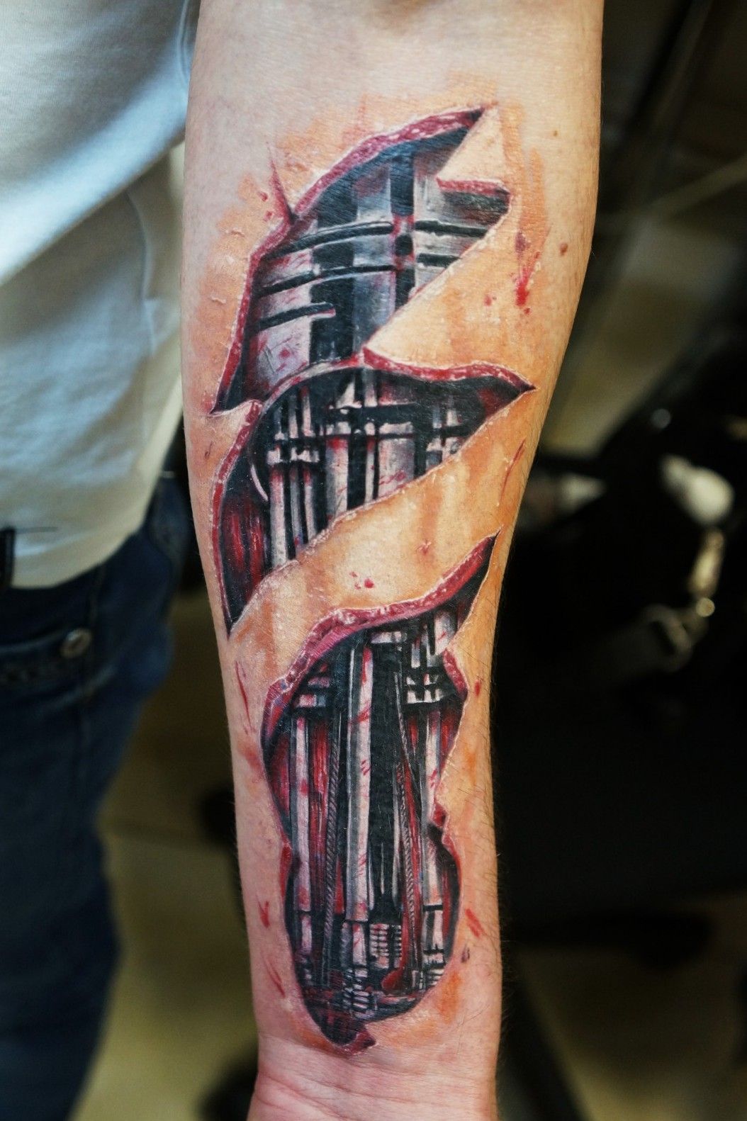 Tattoo uploaded by Jacob whitehead  Terminator arm 3d flesh rip effect   Tattoodo