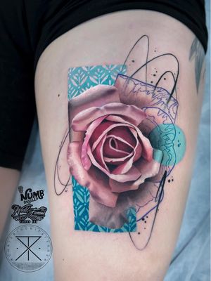 Tattoo by Chris Rigoni #ChrisRigoni #realism #realistic #hyperrealism #blackandgrey #color #abstract #shapes #mashup #rose #flower #floral #pattern #illustrative #splatter #painterly