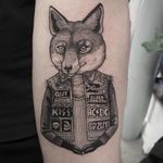 Metal lovin' fox. Tattoo by Susanne Suflanda König #SusanneKonig #Suflanda #metaltattoos #blackandgrey #linework #illustrative #fox #animal #metal #ozzy #kiss #acdc #blacksabbath #ledZeppelin #musictattoo