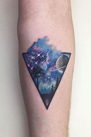 #galaxy #galaxytattoo #stars #moon #forest #celestial #planets #colourtattoo #colour  