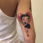 Love you Betty tattoo by Zhang Po aka popo_tattoo #ZhangPo #popotattoo #BettyBooptattoos #color #oldschool #vintage #cartoon #heart #littleblackdress #lbd #garter #lover #cute #tattooedlady #lady #pinup