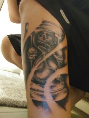 More shading to come. Skull inside hourglass tattoo. Work done by Vizzin at INK4BLOOD tattoo