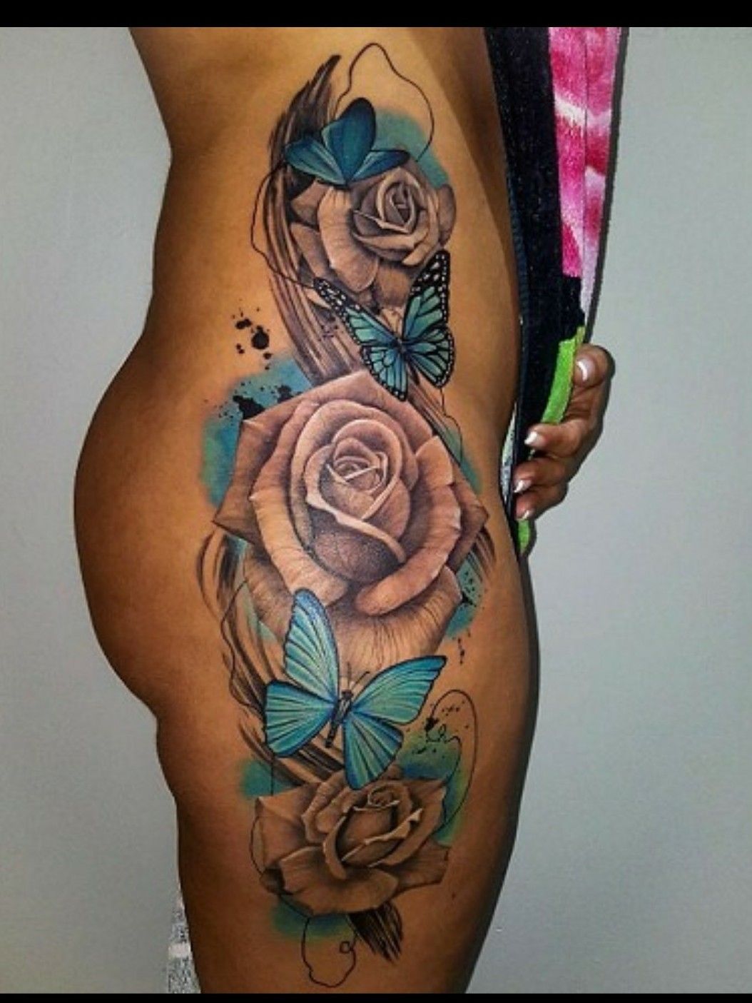 Butterflies and roses  Flower leg tattoos Butterfly leg tattoos Thigh  tattoos women