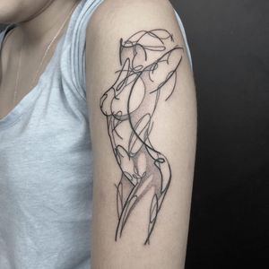 Illustrative body tattoo by Brian Steffey #BrianSteffey #FleurNoire #Brooklyntattoo #linework #fineline #abstract #illustrative #lady #body