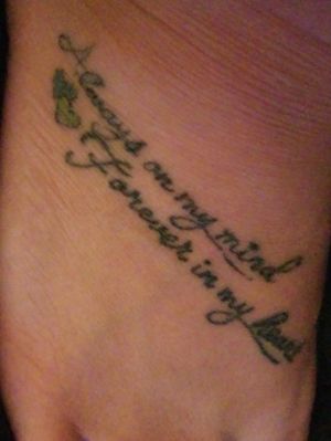 In memory of tattoo "always on my mind forever in my heart" birthstone hearts