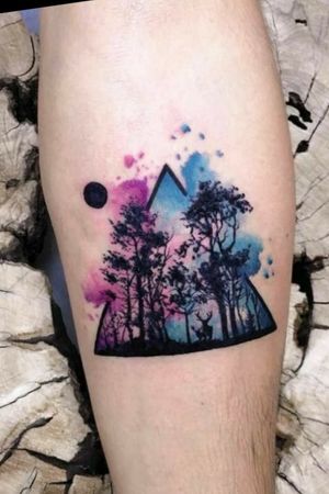 I love watercolor tattoos #watercolortattoos #forest #colorfultattoo 
