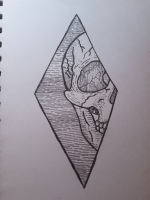 Linework skull in a diamond 