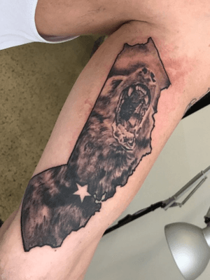 The shape of California, filled with bear and star by DarkArt Tattoo in Dusseldorf
