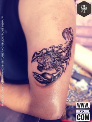 Customized leo and scorpion tattoo designed and tattooed by Tattoo Artist Syed Hamza Ali at INKSCOOL Tattoo Training Institute And Studio Pune India ™