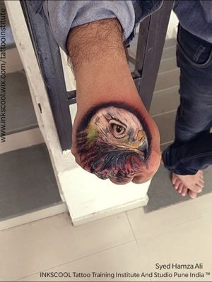Coloured eagle tattoo, designed and tattooed by Tattoo Artist Syed Hamza Ali at INKSCOOL Tattoo Training Institute And Studio Pune India ™