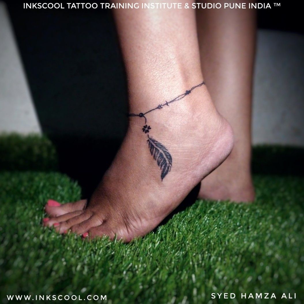 Tattoo uploaded by Inkscool Tattoo Training Institute And Studio Pune India  ™ • Ankle feather tattoo designed and created by tattoo artist Syed Hamza  Ali at INKSCOOL Tattoo Training Institute And Studio