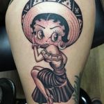 Gorgeous Mexican Betty Boop. Tattoo by Matt Pardo #MattPardo #mashuptattoos #mashup #blackandgrey #BettyBoop #pinup #portrait #sombrero #sparkle #jewelry
