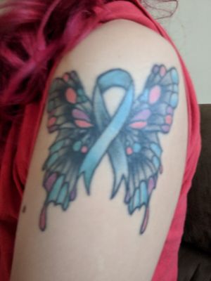 Memorial tattoo dedicated to my grandma who passed away 2 weeks before I turned 14. Tattoo done in August 2017. My grandma passed away from lung cancer. #lungcancer  #memorialtattoo #butterflytattoo #butterfly 