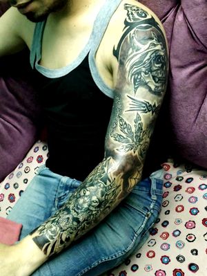Full sleeve Black and grey tattoo