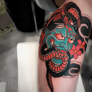 Hannya no hebi #hannya #snake #cherryblossom #japan #japanesetattoo #tattoo #tatuaggio #inked #ink #great #color #fashion #expo #reclaimthedots #asian #irezumi #irezumicollective #wabori #traditionaltattoo #mask #tiffany #skincare #skin #tattoos #tattoolife #black #gaman #picoftheday #new #photooftheday