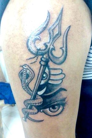 Trident with lord shiva eye black and grey work