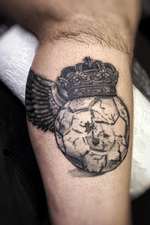 Black and grey soccer futbol crown tattoo